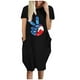thumbnail image 1 of Vestido suelto de manga corta informal con estampado de verano para mujer con bolsillo y cuello redondo Fridja  qw3389, 1 of 5