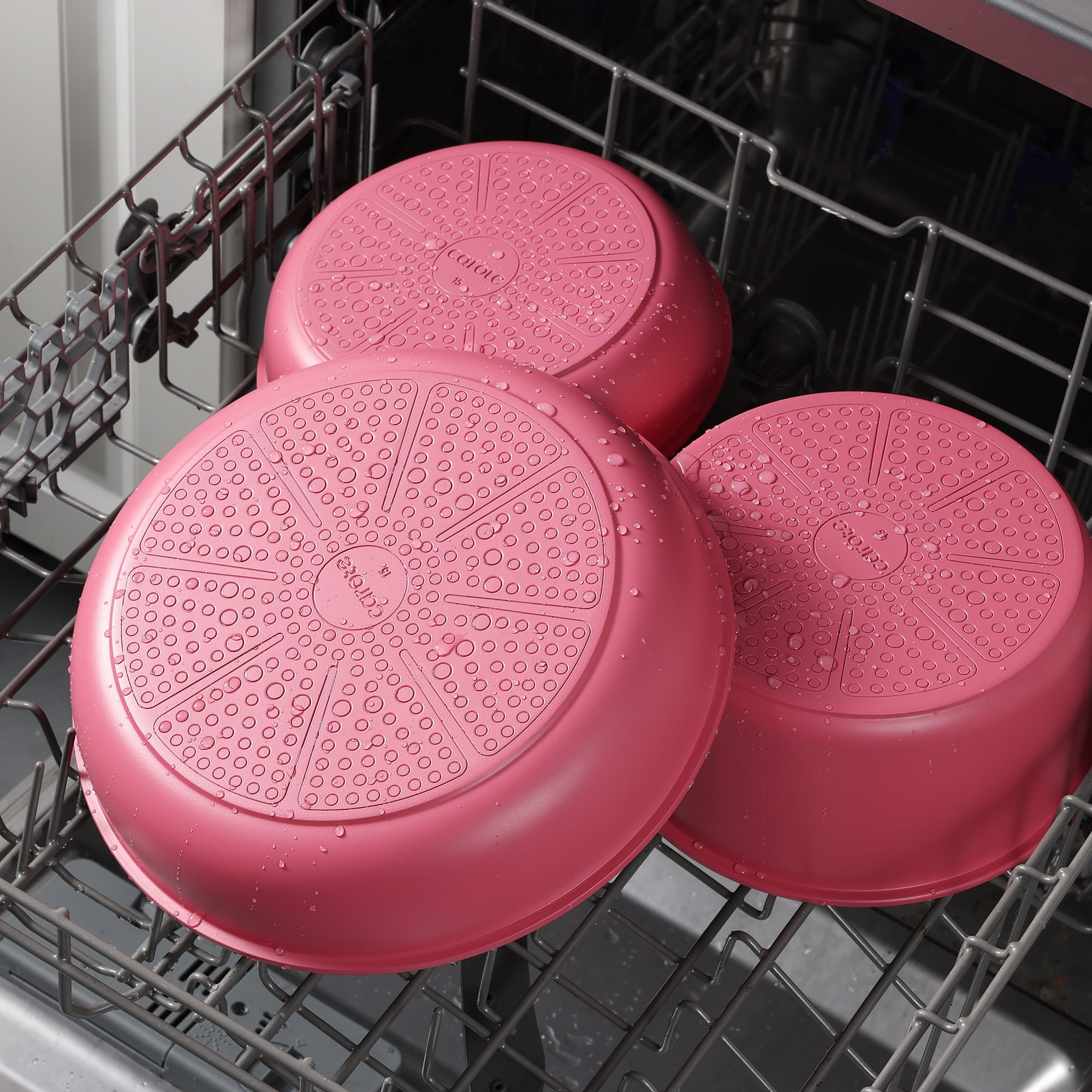 Carote 6 Pcs Ceramic Nonstick Pot and Pan Set, Nonstick Cookware Set with Lid & Detachable Handle, Oven Safe, Induction Ready, Stackable, Rose Pink