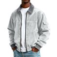 thumbnail image 2 of Men's Plus Size Colorblock Corduroy Jacket - Casual Sports Style with Pocket & Zipper, Light Gray, L, 2 of 5