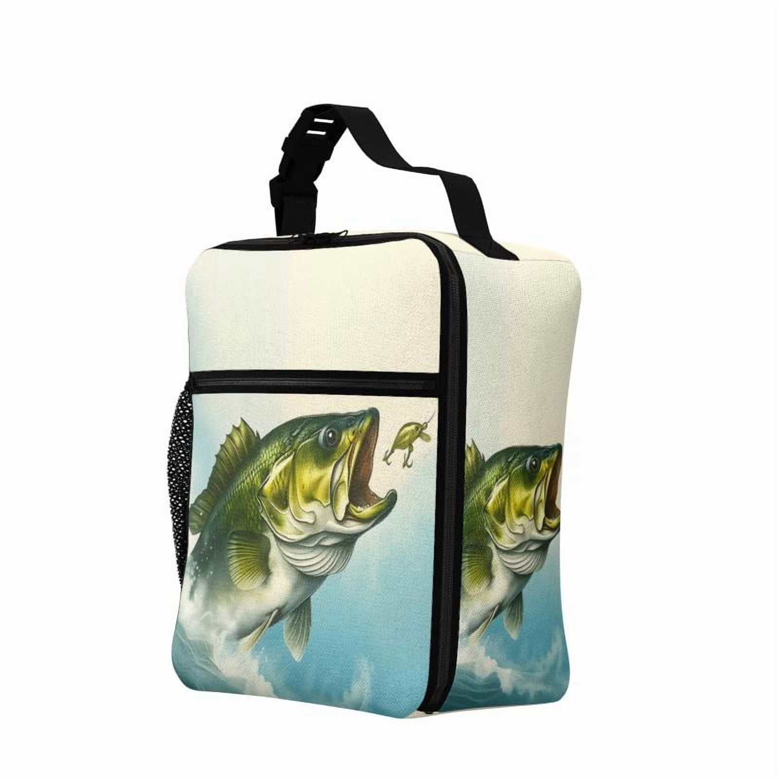 Bass Fish Lunch Box Bass Fish Jumps out of Water Lunch Bag Insulated Reusable Portable Fishing Lunch Tote Cooler Bag for Women Men Teens, Office Work Travel Lunchbox