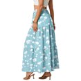 thumbnail image 4 of LWavelet Women Floral Print Tiered Maxi Skirt Elastic Waist With Pockets Boho Summer Long Skirt Cyan XL, 4 of 6