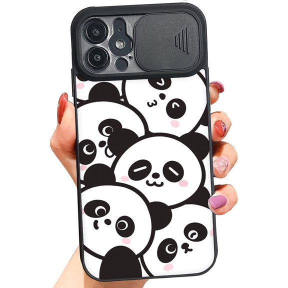 Lens Protect for iPhone 13 Pro Max with Camera Sliding Door Design Panda Pattern Case with Soft TPU Edges Shockproof Scratchproof Protective Case for iPhone 13 Pro Max 6.5"