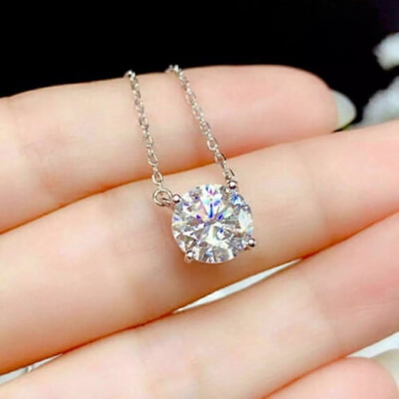 2Ct Round Lab Created Diamond Solitaire 14K White Gold Plated Pendant Necklace