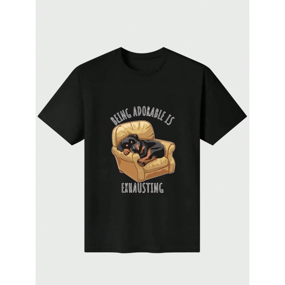 Little Rottweiler Sleeping on the Sofa - Dog Lover T-Shirt Casual Digital Print 220g Pure Heavy 100% Cotton T Shirt 100% Cotton