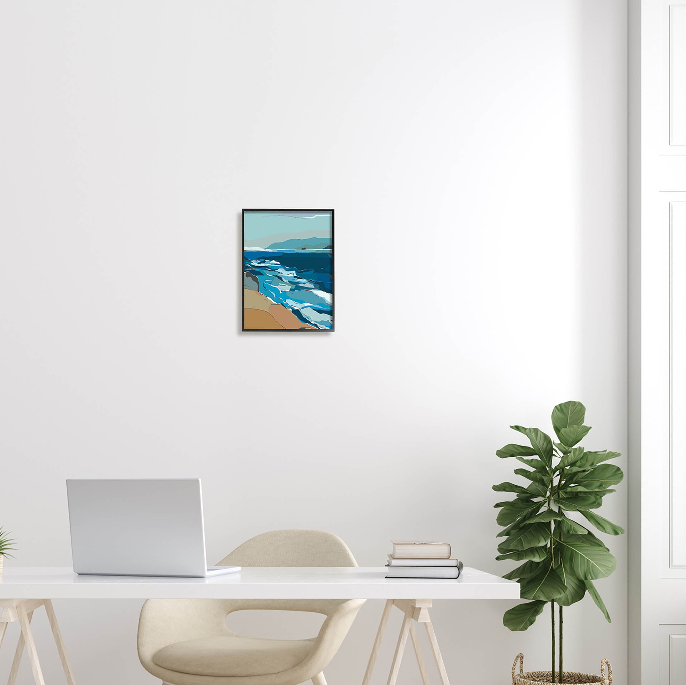 Stupell Industries Contemporary Beach Shore Waves Graphic Art Black Framed Art Print Wall Art, Design by Nikita Jariwala