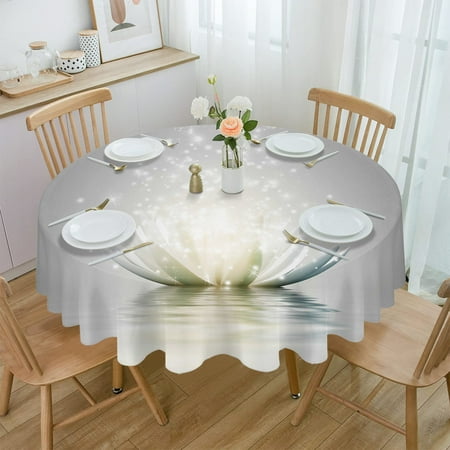 

Round Tablecloth Flower Abstract Lotus Gray Rounds for Dining Table Waterproof Table Cover for Kitchen Living Room