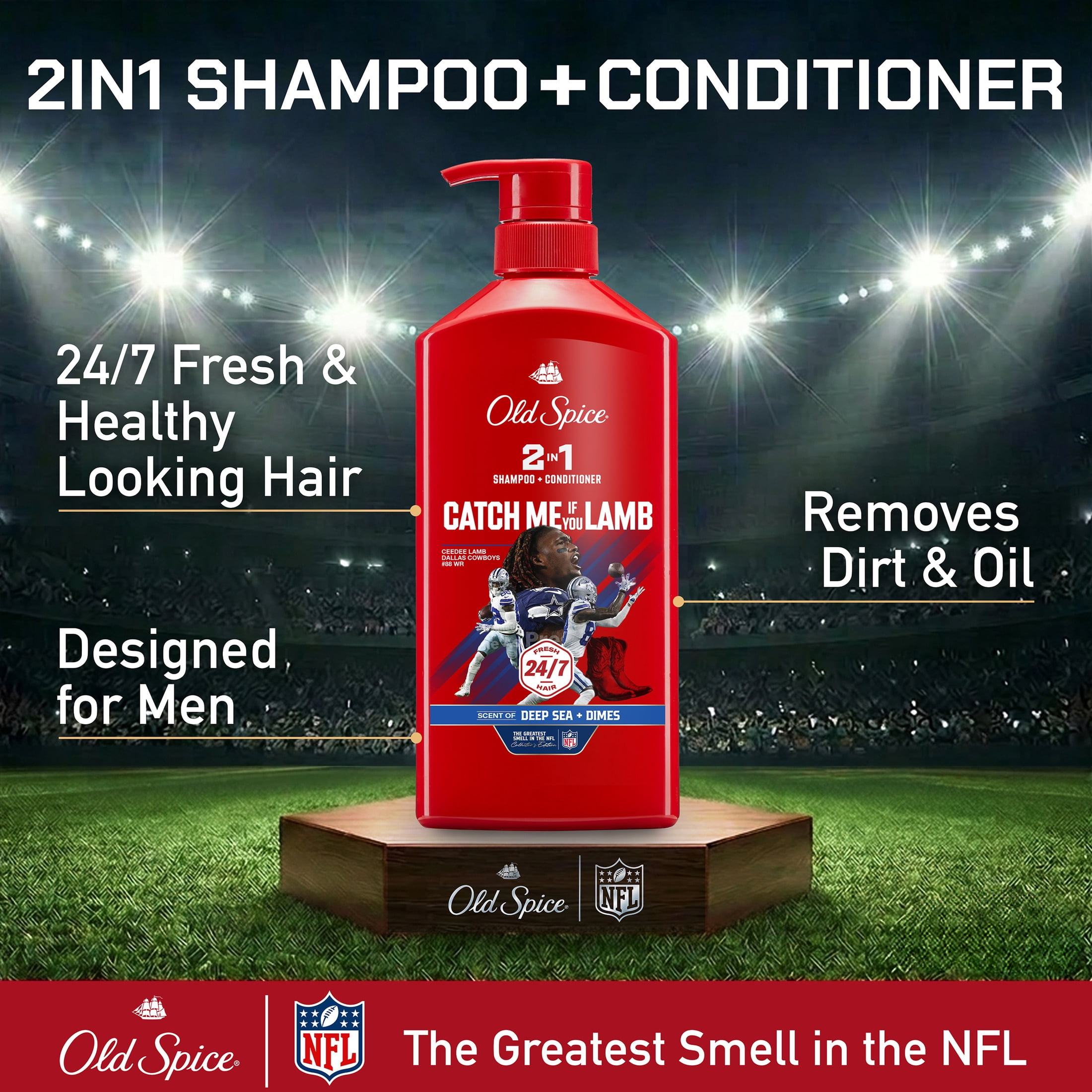 Old Spice Catch Me If You Lamb 2in1 Shampoo & Conditioner for Men, Old Spice x NFL, 21.9 fl oz