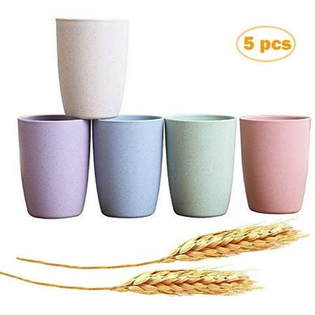 Eco-friendly Unbreakable Reusable Drinking Cup for Adult (12 OZ), Wheat Straw Biodegradable Healthy Tumbler Set 5-Multicolor, Dishwasher Safe (12