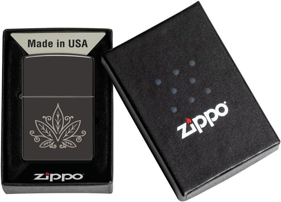 Zippo Lighter - Personalized Message Engraved on Backside Leaf Smoke 48926