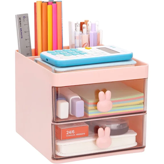 Small Desk Organizer With Drawer Office Desktop Storage Box Business Card/Pen...