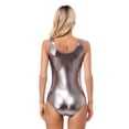 thumbnail image 4 of DPOIS Women's Shiny Metallic Tank Leotard Sleeveless Gymnastics Ballet Dance One-Piece Bodysuit Grey S, 4 of 7