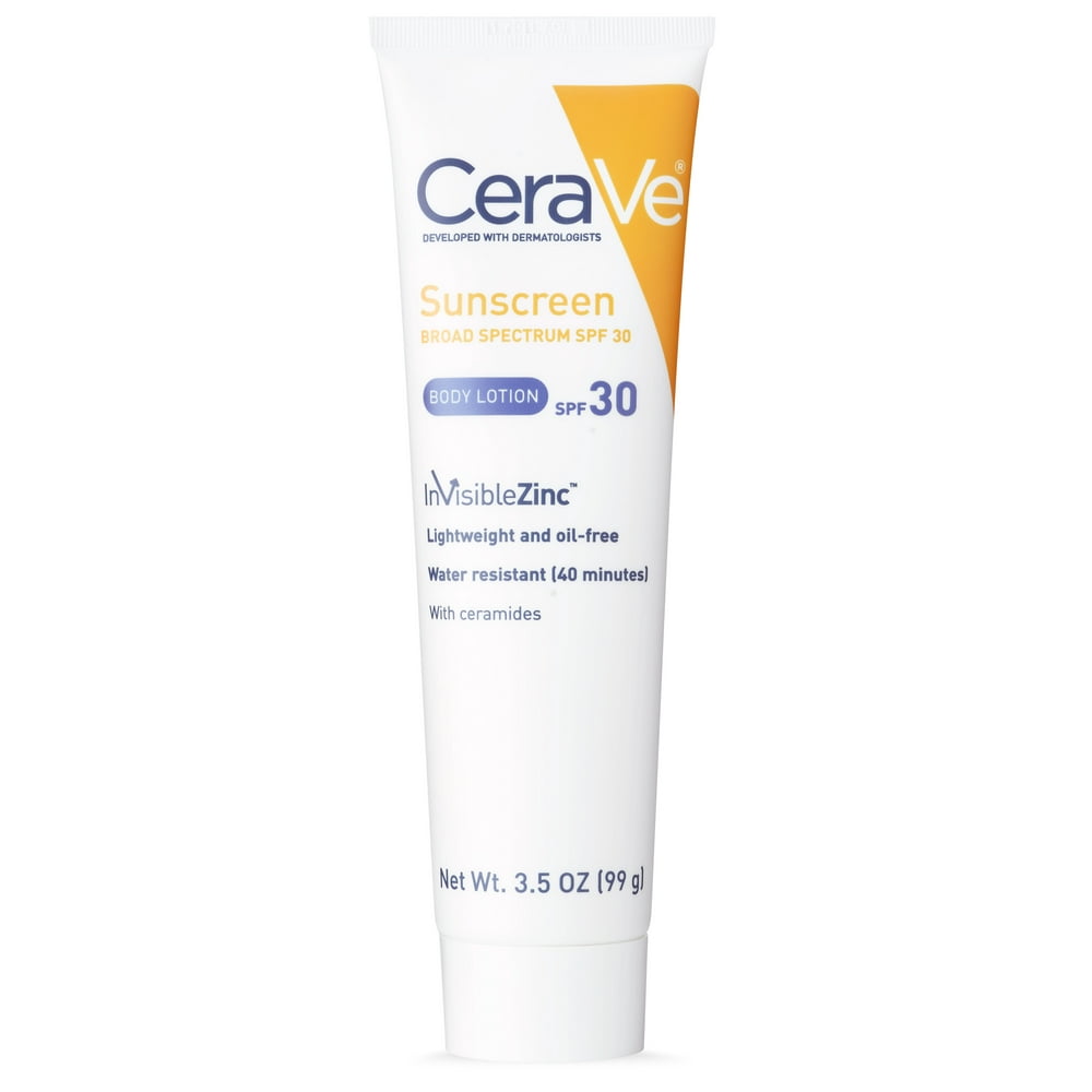 CeraVe Sunscreen SPF 30, Lightweight and OilFree Body Lotion, 3.5 oz