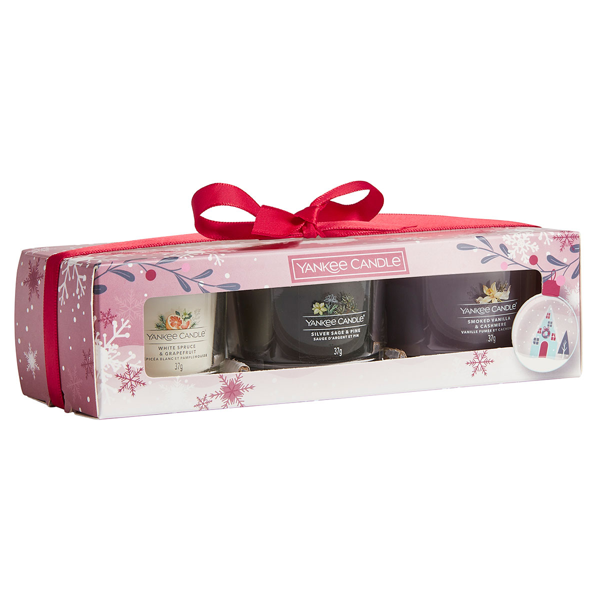 Set Regalo Yankee Candle: 3 Candele Votive Profumate Snow Globe Wonderland (White Spruce, Silver Sage, Smoked Vanilla)