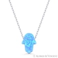 thumbnail image 1 of Lab-Created Opal 11x8mm Hamsa Hand Luck Charm Pendant & Chain Necklace in .925 Sterling Silver, 1 of 1