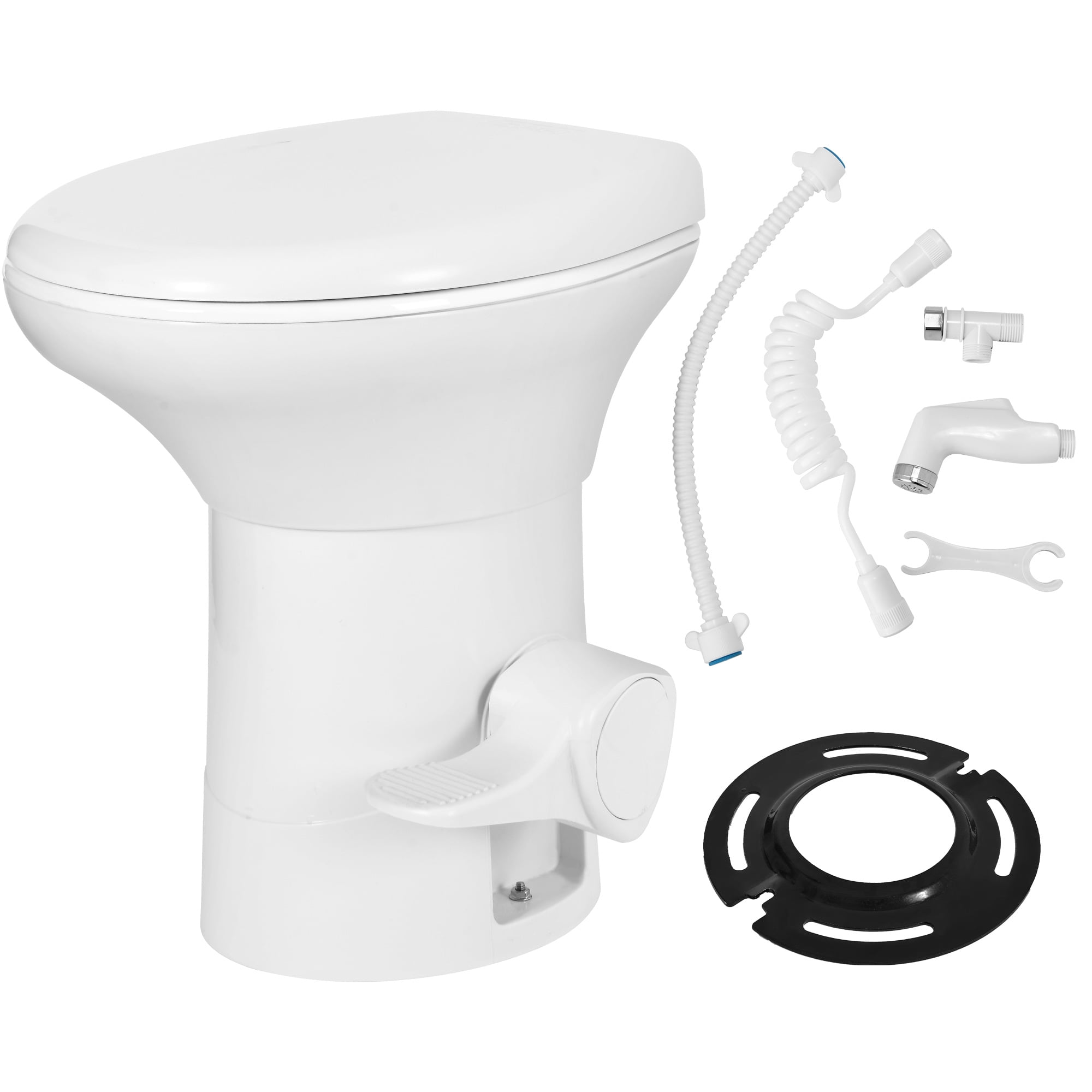 DWVO Portable RV Toilet Gravity Pedal Flush for Indoor Outdoor, White