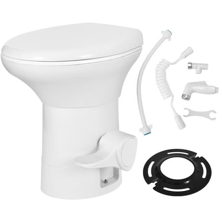 Dextrus High Profile Portable RV Toilet With Porcelain Bowl, Pedal Flush, Gravity Flush Toilet and Hand Sprayer