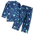 thumbnail image 5 of Odeerbi 1-8 Years Kids Boys Girls Satin Pajamas Notched Lapel Long Sleeve Shirt Pants Set Soft Loungewear Cute Print Sleepwear Two-piece Pajama Sets Kids Boys Girls Clothes, 5 of 9