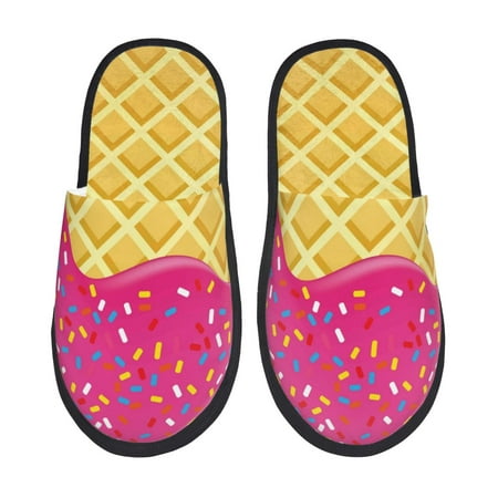 Balery Red Ice Cream Slient Indoor Furry Fleece Comfort House Shoes Soft Non-Slip Home Shoes Cotton slippers House Slippers-- Medium