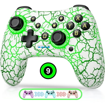 Switch Controller with Hall Joystick for Nintendo Switch/Lite/OLED, QQV Wireless Switch Pro Controller Compatible with PC/Android/iOS, 9 Color Adjustable LED Switch Remote with App & Programmable