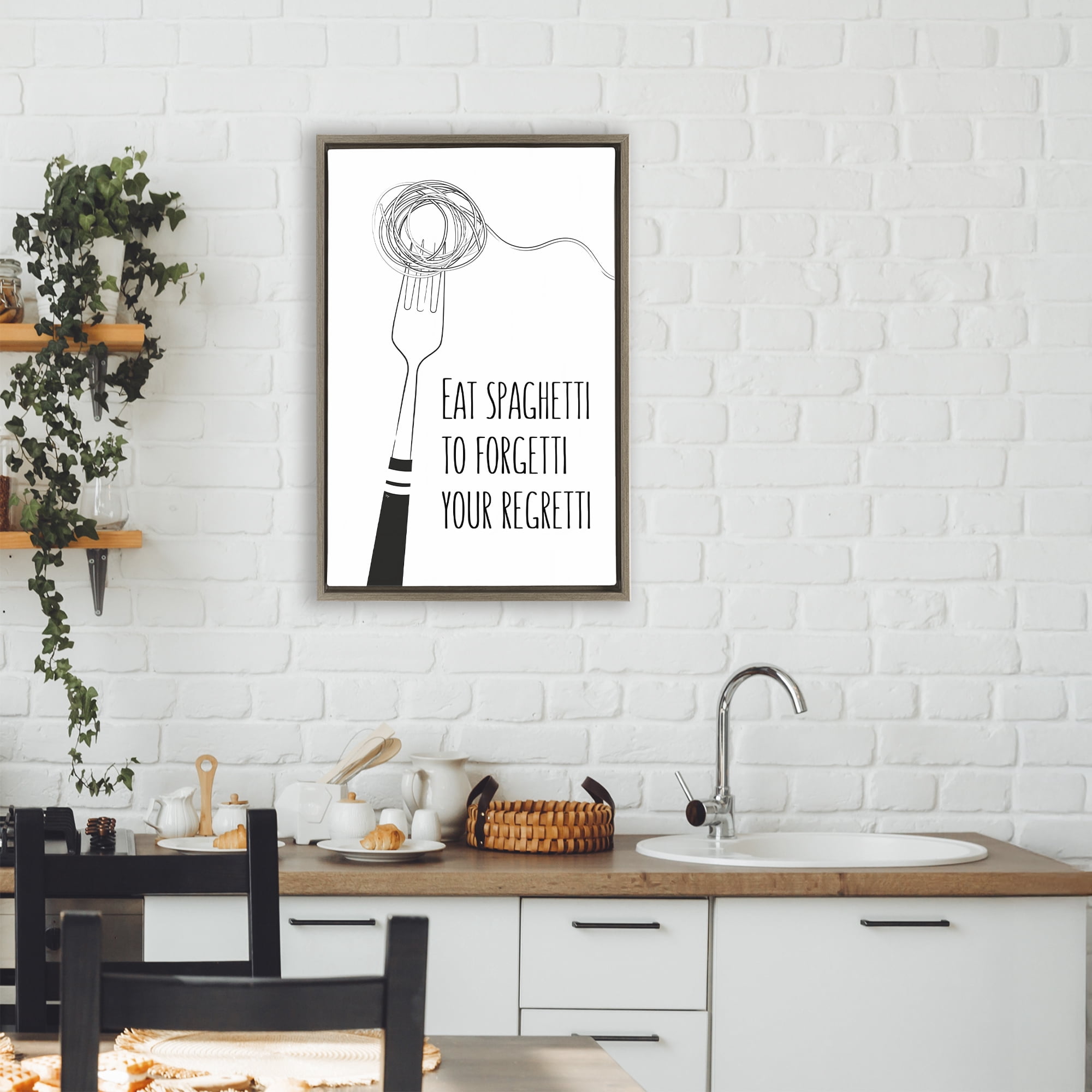 Stupell Industries Funny Spaghetti Sass Brown Framed Floater Canvas Wall Art, design by Martina Pavlova
