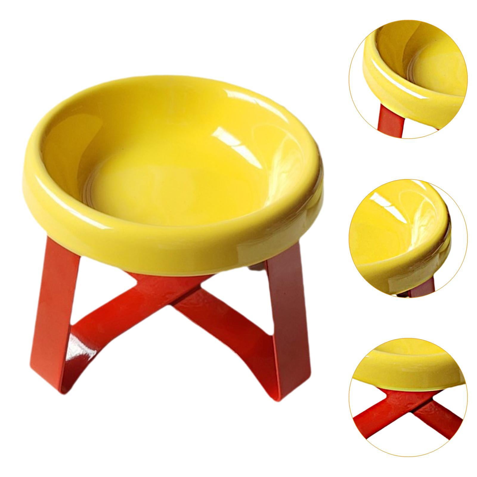 Serenable Cat Bowl Cat Food Dish with Metal Stand, Water Dispenser, Prevents Spills, Ceramic Pet Bowl for Small and Medium Breeds Puppy Yellow