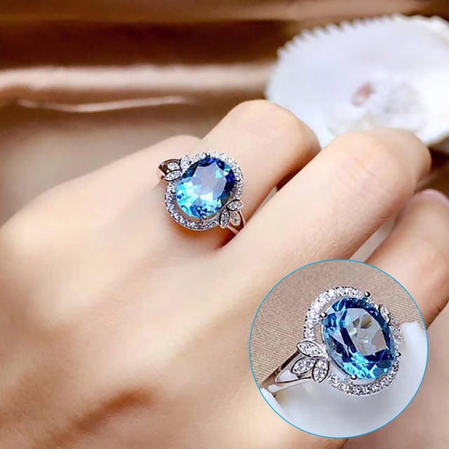Anillos para mujer, regalos para mujer, anillo vintage exquisito para mujer, anillo de circón azul, anillo de cobre, tamaño 6-10, anillo de cobre.