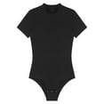 thumbnail image 6 of RUNQHUI Men's Short Sleeve Undershirt Crew Neck Press Button Crotch Shirt Bodysuit Leotard Top Black M, 6 of 7
