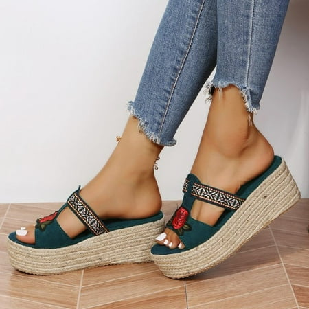 

CAICJ98 Platform Sandals Women s Sandals Casual Summer Water Sandals with Arch Support Yoga Mat Insole Outdoor Wadable Sandals Green