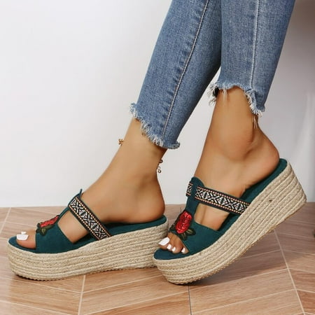 

Aayomet Flat Sandals for Women Sandals For Women Ladies Open Toe Linen Sole Wedge Sandals Rome Shoes Green 8
