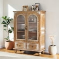 thumbnail image 3 of Tcbosik Kitchen Storage Cabinet, Modern Farmhouse Buffet Cabinet with 2 Drawers and 2 Glass Doors, 34.6" Coffee Bar Cabinet with Adjustable Shelves, Sideboard for Dining Room, Antique Brown & White, 3 of 8