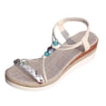 thumbnail image 5 of Rokment Womens Bling Leaves Platform Dressy Sandals Bridal Sparkling Rhinestones Elegant Open Toe Ankle Strap Espadrilles Wedge High Heels Dress Summer Shoes for Wedding Sky Blue Size 8.5, 5 of 6