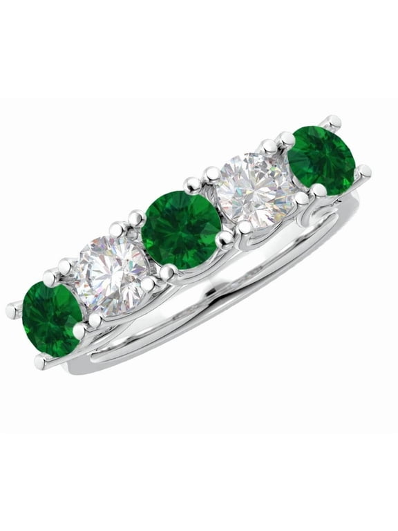 1 to 6 Carat Round 14K White Gold LAB GROWN Gemstone and LAB GROWN Diamond Wedding Band (AAAA Heirloom Quality) Emerald 2 Carat Size-5