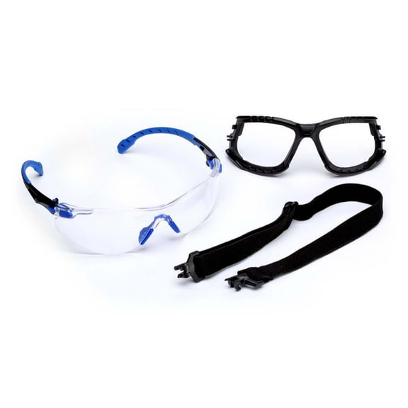 3M Solus 1000-Series S1101SGAF-KT, Kit, Foam, Strap, Black/Blue, Clear Scotchgard Anti-fog Lens
