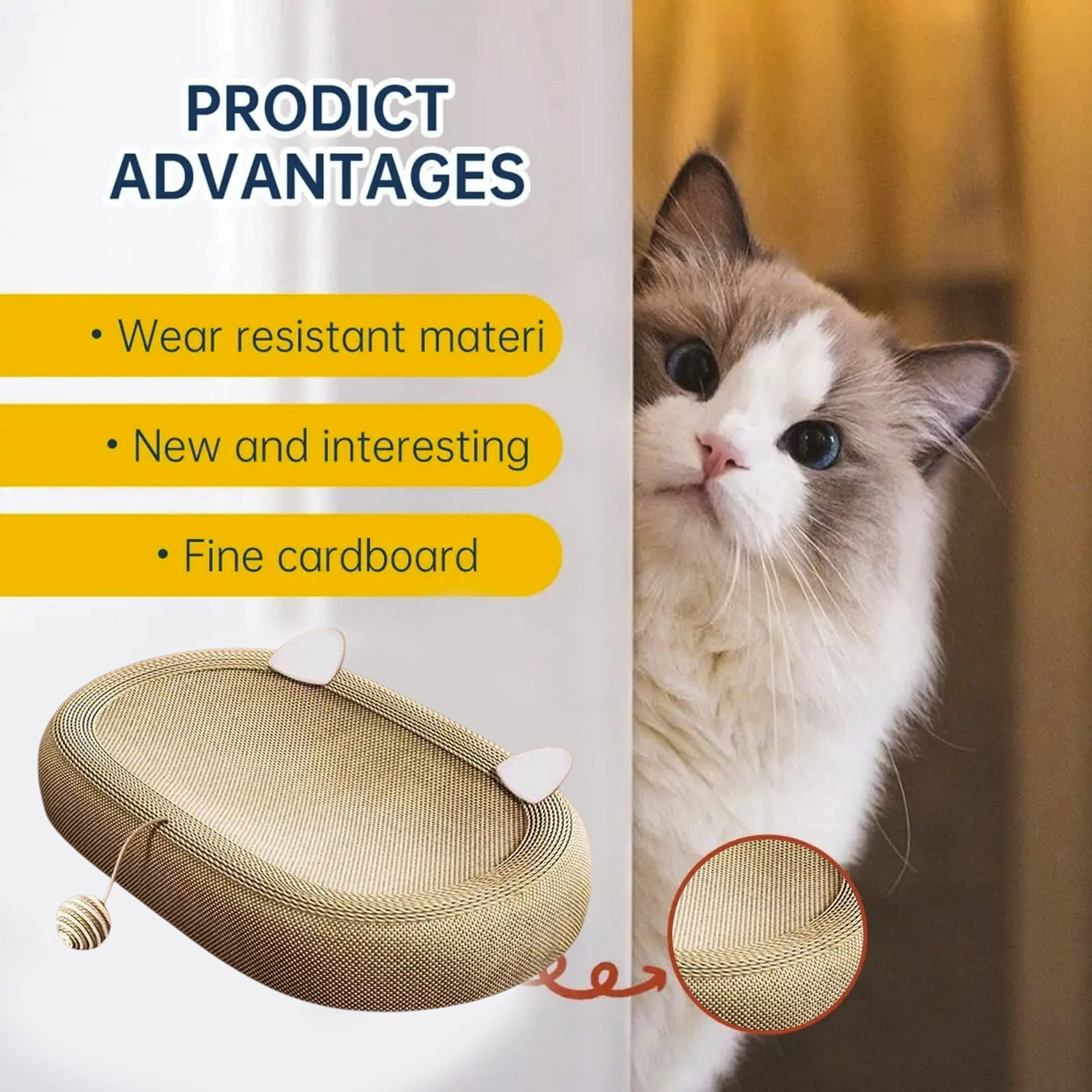 Nebwoak Cat Scratcher Bed 3-in-1, Sisal Oval Cat Bed with Hanging Toy Ball, Non-Slip Bottom Lounge Pet Bed for Indoor Cats Kittens Furniture Protection