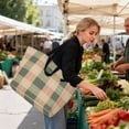 thumbnail image 7 of Green Peach Plaids Foldable Canvas Tote Bags Reusable Grocery Bags Laundry Bags Beach Bag 32L, 7 of 7
