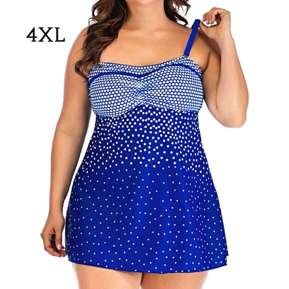 Maoww Women Swimsuit Plus Size Swim Dress Shorts Dot Swimwear Bathing Suit, Blue, 4XL