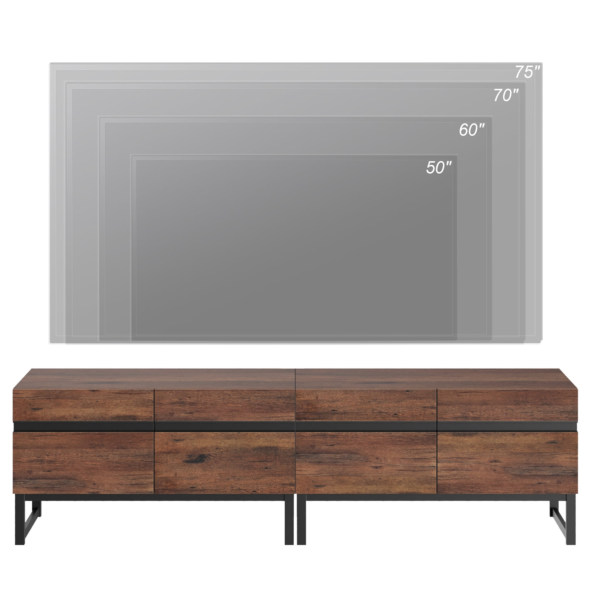 Modern 3-Piece Living Room Set, 71 Inch TV Stand And 2 End Table Sets With 2 Drawers, Media Console with Storage Shelves, Sturdy Wood Frame & Metal Legs, Contemporary Furniture for Living Room,Brown