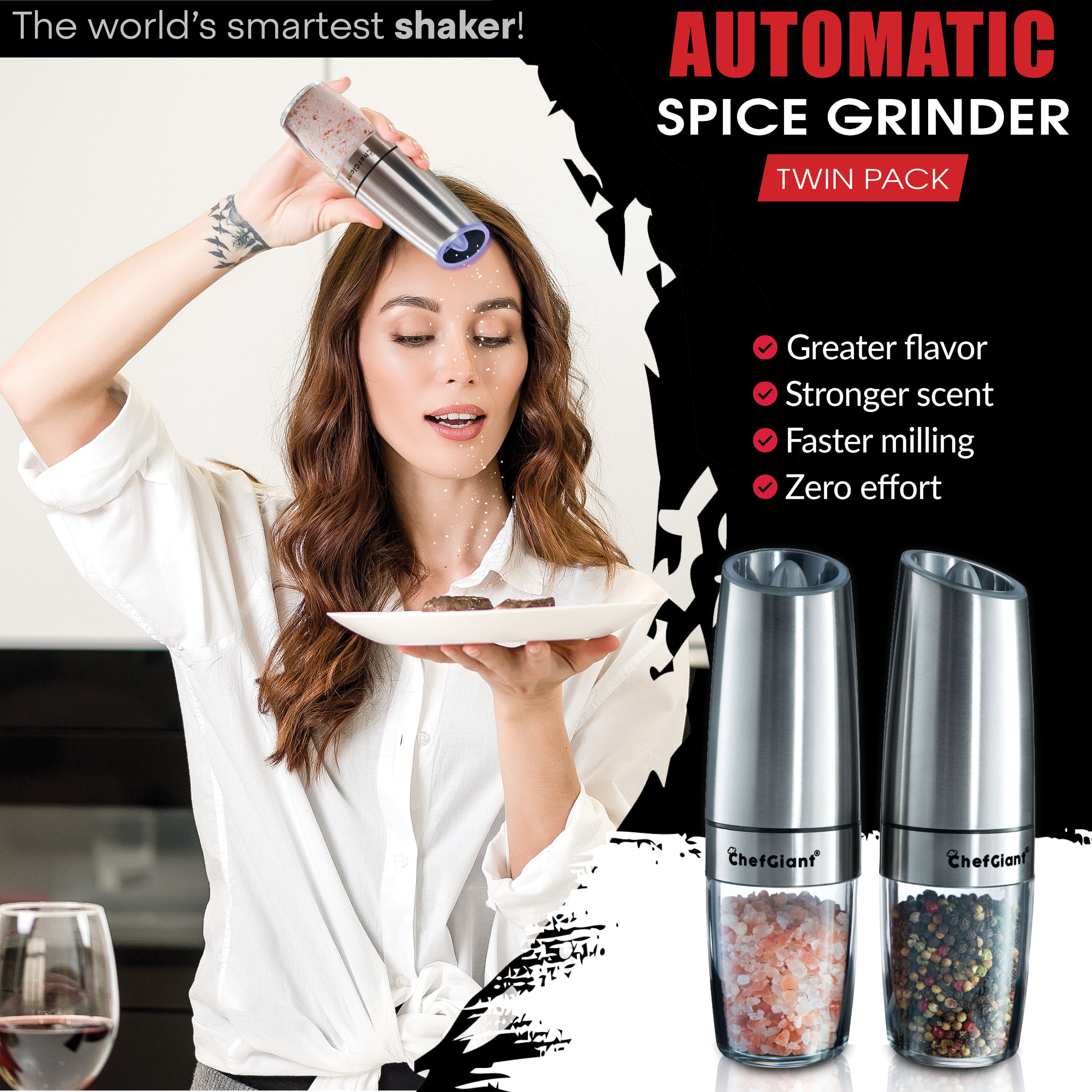 ChefGiant Automatic Gravity Activated Spice Grinder Set CGK6124