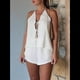 thumbnail image 5 of Conjunto de 2 Piezas de Top Holgado de Verano para Mujer, Sexy, con Espalda Descubierta, Cuello Halter y Lazo Frontal, y Pantalones Cortos de Cintura Alta. Crema XL, 5 of 10
