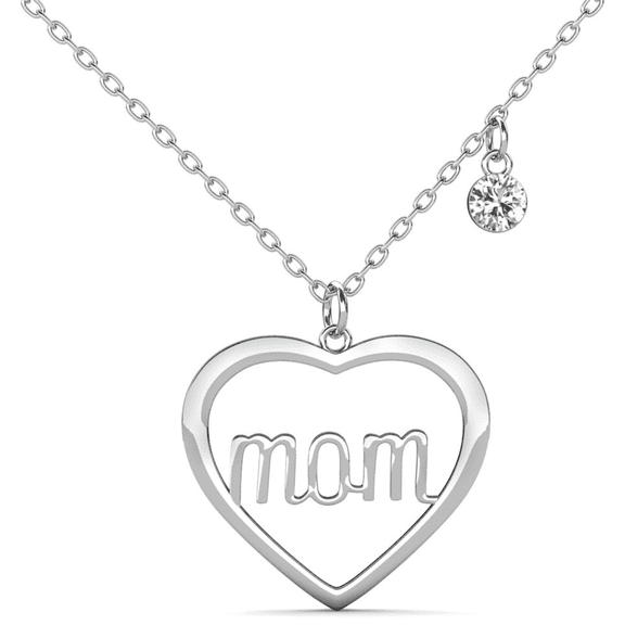 Cate & Chloe Melody 18k White Gold Plated Mom Heart Necklace with Swarovski Crystal for Women