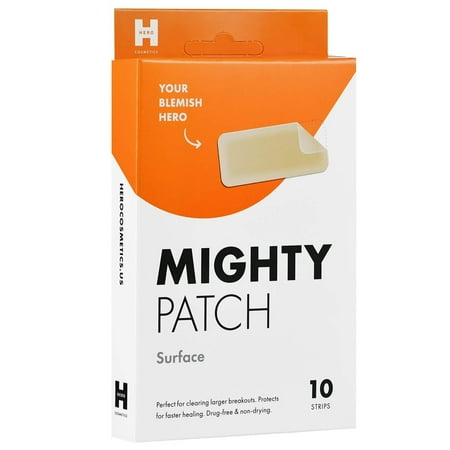Mighty Patch Surface - Hydrocolloid Large Acne Pimple Patch Spot Treatment (10 count) for Body and Larger Breakouts on Cheek, Forehead, Chin, Vegan, Cruelty-Free Surface 10 (Best Treatment For Chin Acne)