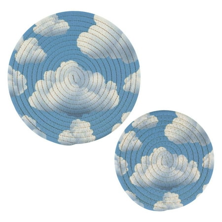 

White Clouds and Blue Sky Cotton Braided Potholders 2 Pack Heat-Resistant Pads 7.09 and 9.45