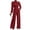 Red, variant on Bloomae Women's Long Sleeve Turtleneck Jumpsuit - Stretchy Ribbed Wide-Leg Casual One-Piece Back Cutout Rompers Loose Fit Overall Pants with Pockets