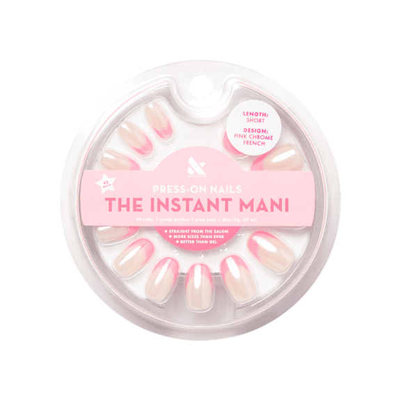 Olive & June Instant Mani Short Round Press-on Nails, Pink Chrome French, 42 Pieces
