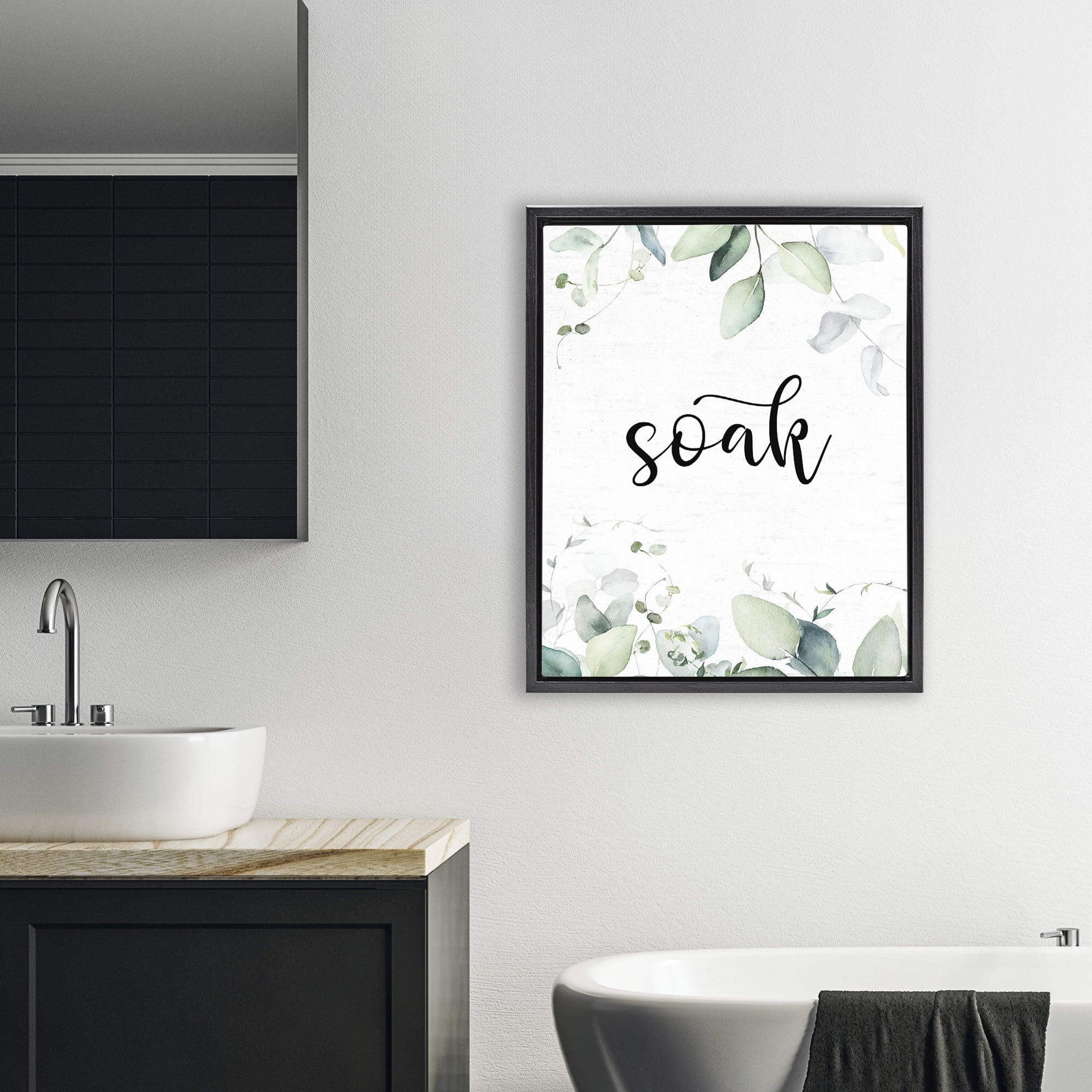 Soak Leafy Herbs Black Framed Floater Canvas Wall Art, design by Lettered and Lined