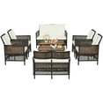 thumbnail image 3 of Costway 8PCS Patio Rattan Furniture Set Cushioned Chairs Wood Table Top W/Shelf, 3 of 10