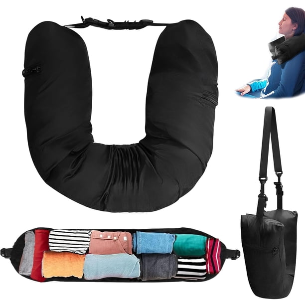 Almohada de viaje rellenable, almohada de cuello rellenable para viajes, almohada de cuello de viaje rellena con ropa, paño suave sin relleno, se adapta a lo esencial de 3 días