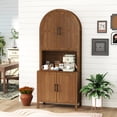 thumbnail image 5 of Oubayajia 75.8" Tall Arched Kitchen Pantry Storage Cabinets with Fluted Doors and Adjustable Shelves, Freestanding Cupboard for Kitchen, Dining Room and Living Room, Walnut, 5 of 10
