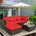 thumbnail image 4 of Gymax 5PCS Rattan Sectional Sofa Set Patio Furniture Set w/ Red Cushion Pillow, 4 of 10