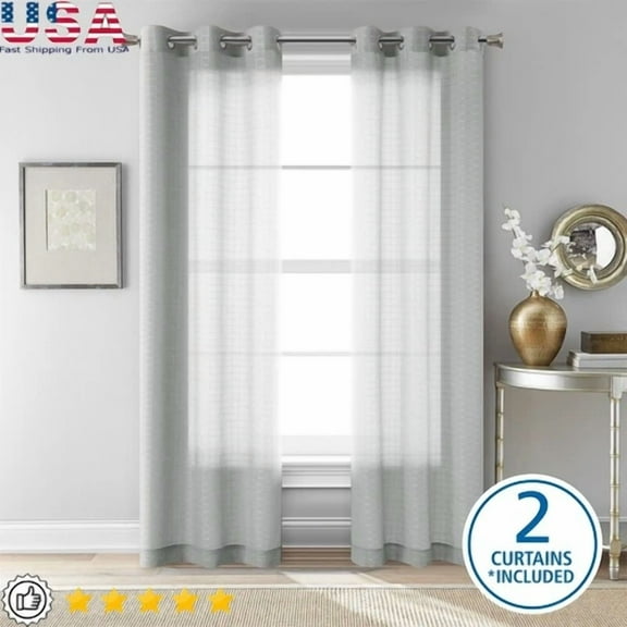 Sheer Curtain Panel Set 2 Light Filtering Rod Pocket Window Treatment Indoor New
